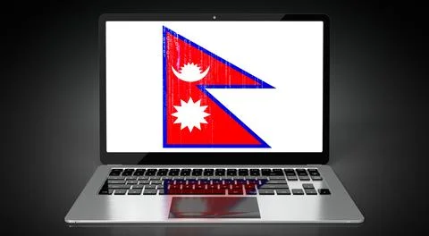 Nepal - country flag and binary code on laptop screen Stock Illustration
