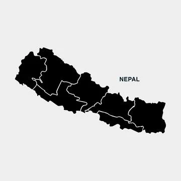 Nepal Districts Black Silhouette Map Stock Illustration