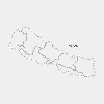 Nepal Districts Outline Map Stock Illustration