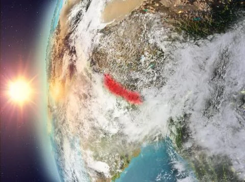 Nepal during sunset from space 스톡 일러스트
