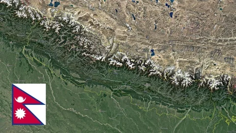 Nepal with flag. 3d earth in space - zoom in Nepal outer Stock Footage 93342989