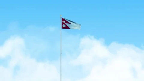 Nepal Flag 3D Render Animation Waving on Pole with Blue Sky Stock-Footage 333082812
