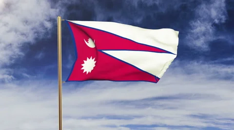 Nepal flag with cloud waving in the wind. Green screen, alpha matte. Loopable Vídeos de archivo 48972245