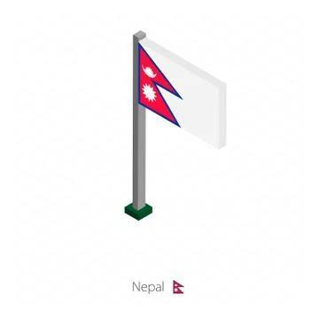 Nepal Flag on Flagpole in Isometric dimension. Stock Illustration