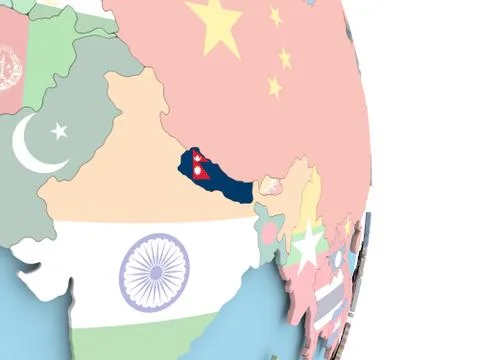 Nepal with flag on globe Stock Illustration
