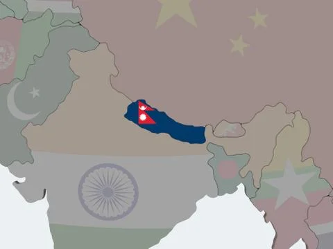Nepal with flag on globe Stock Photos