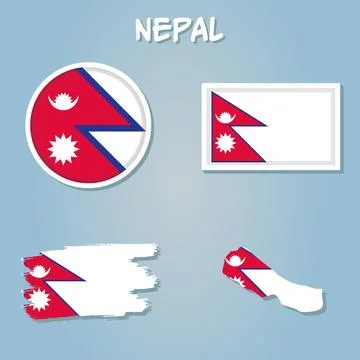 Nepal flag inside the Nepalese map borders vector illustration. Stock Illustration