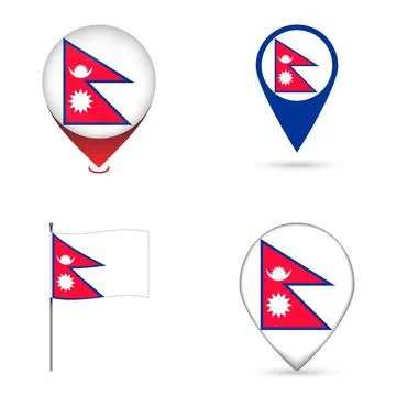 Nepal Flag Map Pin Icons Set Collection. Illustrazione stock