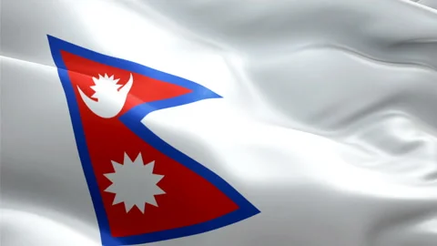 Nepal flag Motion Loop video waving in wind. Realistic Nepali Flag background Stock Footage 128116656