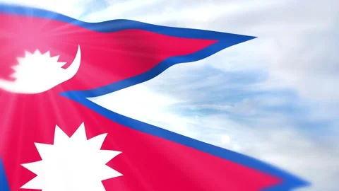 Nepal Flag Seamless Loop 4k 60fps on Sky Background Stock Footage 340618878