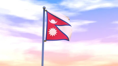 Nepal Flag waving in the high wind Stock Footage 154873437