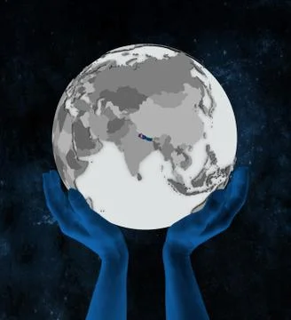 Nepal on globe in hands Stock Illustration