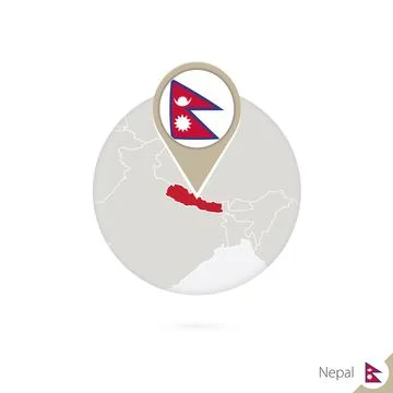 Nepal map and flag in circle. Map of Nepal, Nepal flag pin. Map of Nepal in.. Stock Illustration