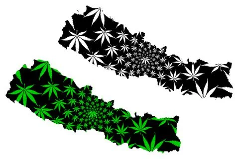 Nepal - map is designed cannabis leaf Stock Illustration