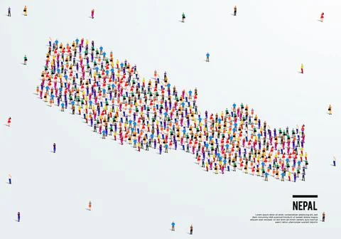 Nepal Map. Large group of people form to create a shape of Nepal Map. Stock Illustration