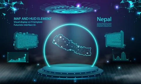 Nepal map light connecting effect background. abstract digital technology U.. Stock Illustration