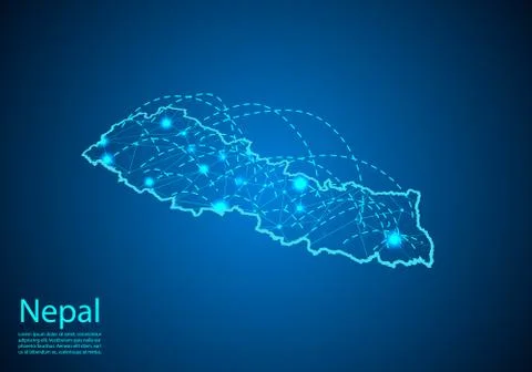 Nepal map with nodes linked by lines. concept of global communication and bus Stock Illustration