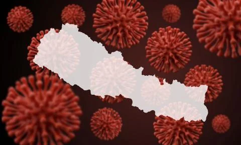 Nepal map over a scientific virus microbe background. 3D Rendering Ilustração Stock