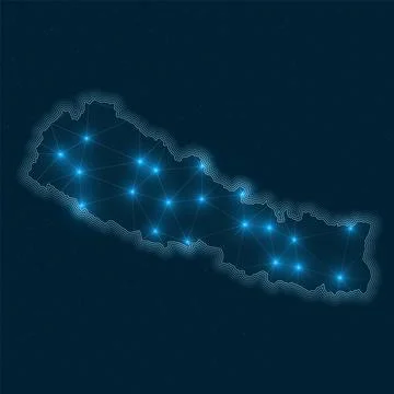 Nepal network map. Abstract geometric map of the country. Digital connectio.. イラスト素材