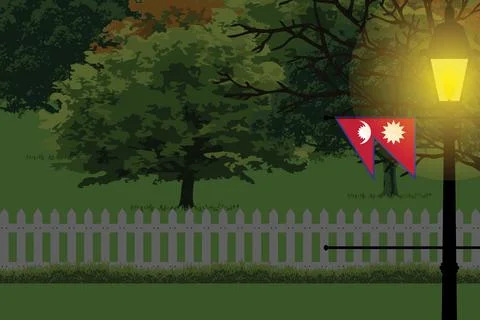 Nepal Night Trees Lamp Vector Illustration Stock Illustration