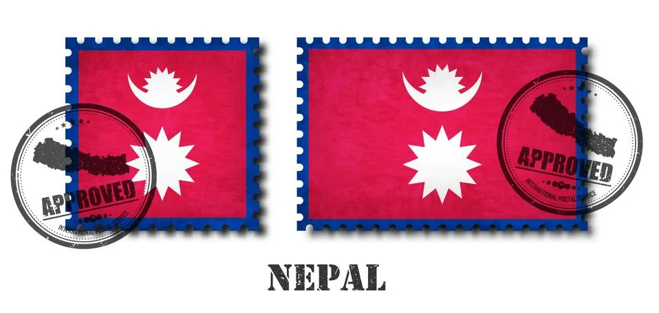 Nepal or nepalese flag pattern postage stamp with grunge old scratch texture  イラスト素材