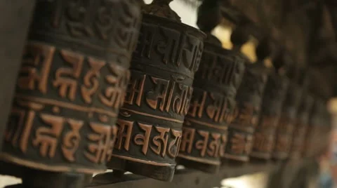 Nepal Prayer Wheels CU Video stock 8687971