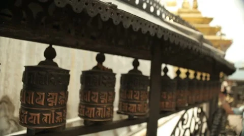 Nepal Prayer Wheels LS track Video stock 8687979