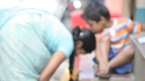 Nepal Street Children2 MS Stock Footage
