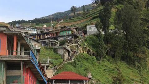 Nepal van Java is a rural tour on the slopes of Mount Sumbing, Central Java. Stock Photos