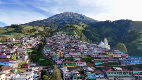 Nepal Van Java township and mount Sumbing, aerial view Stock-Footage 313738333