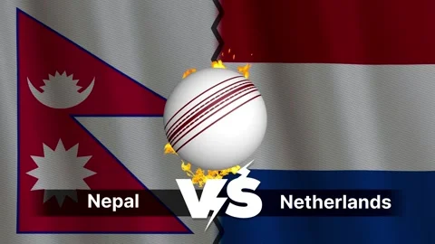 Nepal vs Netherlands 4K Animated Cricket Intro with Flags and Ball Motion Stock Footage 311988448