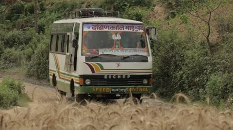 Nepal Wheat Field Bus LS Video stock 8688832