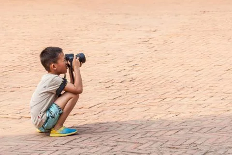 Nepalese Boy with Camera Stock Photos
