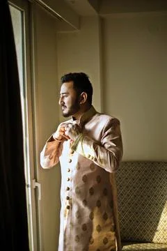 The Nepali Groom Getting Ready Looking Out Of The Window. Stock Photos