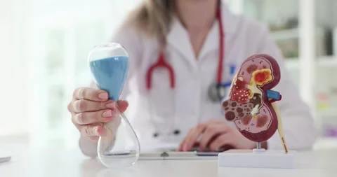 Nephrologist demonstrates kidney function using anatomical models and an Video stock 284200768