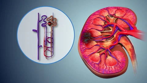 Nephron Damage Leading to Kidney Function Impairment 스톡 동영상 304488085