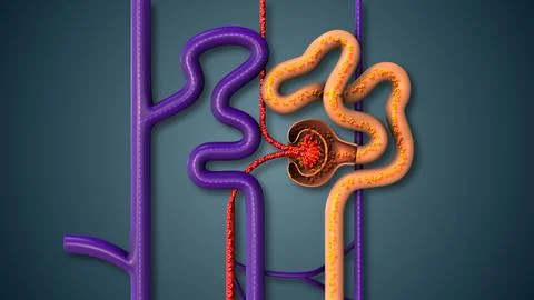 Nephron Structure in Kidney Filtration Process Stock Illustration