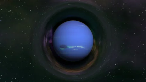 Neptune in curved space Stock Footage 90525697