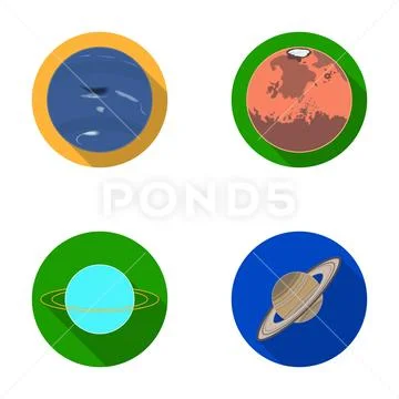 Neptune, Mars, Saturn, Uranus of the Solar System. Planets set collection icons Stock Illustration