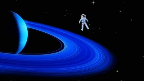 Neptune Planet With Astronaut Fly Space Background 3D Rendering Animation. Stock Footage 145299524