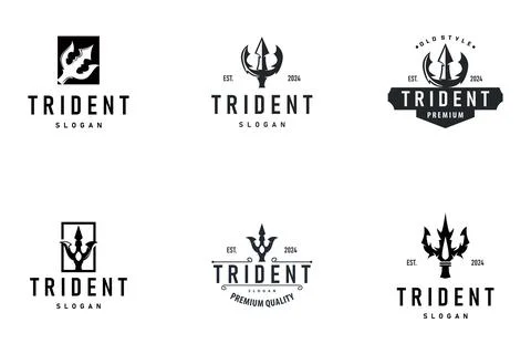 Neptune Poseidon Trident Logo, Spear Simple Vintage Template Design Stock Illustration