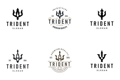 Neptune Poseidon Trident Logo, Spear Simple Vintage Template Design Stock Illustration