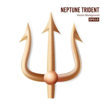 Neptune Trident Vector. Bronze Realistic 3D Silhouette Of Neptune Or Poseidon Stock Illustration