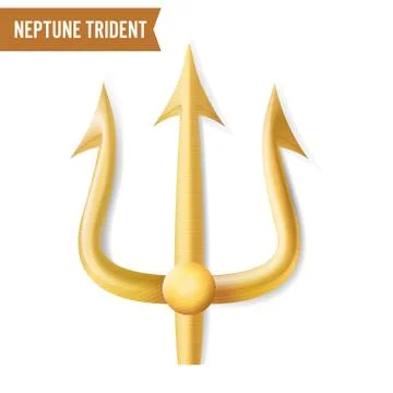 Neptune Trident Vector. Gold Realistic 3D Silhouette Of Neptune Or Poseidon Stock Illustration