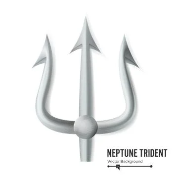 Neptune Trident Vector. Silver Realistic 3D Silhouette Of Neptune Or Poseidon Stock Illustration