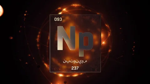 Neptunium as Element 93 of the Periodic Table 3D illustration on orange 스톡 동영상 128778785