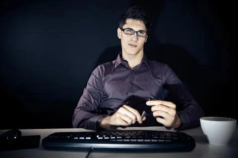 Nerd And His Computer 写真素材