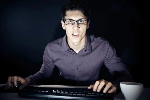 Nerd And His Computer Stock Photos