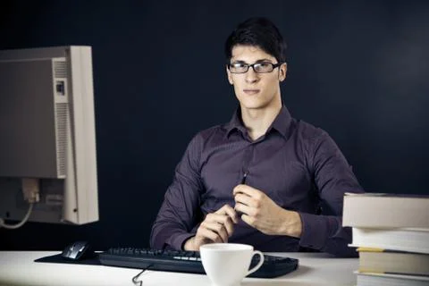 Nerd And His Computer Stock Photos