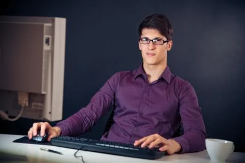 Nerd And His Computer Stock Photos